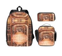 SDFCUMDM Bibliothèque Bibliothèque Imprimée Cartable Cartable + Trousse + Sac à Déjeuner Combinaison pour un usage quotidien, Noir , Taille unique