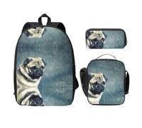 SDFCUMDM Carlin drôle imprimé carlin carlin + trousse + sac à déjeuner combinaison pour un usage quotidien, Noir , Taille unique
