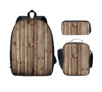 SDFCUMDM Cartable à imprimé grain de bois + trousse + sac à déjeuner pour un usage quotidien, Noir , Taille unique