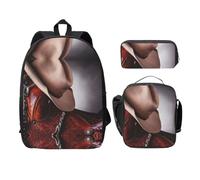 SDFCUMDM Cartable de cheval avec chapeau de cowboy imprimé sauvage + trousse + sac à déjeuner pour un usage quotidien, Noir , Taille unique