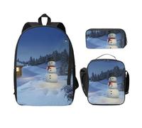 SDFCUMDM Cartable en bois rustique avec imprimé paysage de chalet + trousse à crayons + sac à déjeuner pour un usage quotidien, Noir , Taille unique