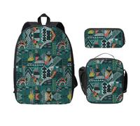 SDFCUMDM Cartable imprimé animaux scandinaves + trousse + sac repas combinaison pour tous les jours, Noir , Taille unique