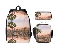 SDFCUMDM Cartable imprimé arbre africain + trousse + sac repas combinaison pour tous les jours, Noir , Taille unique