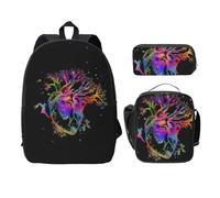 SDFCUMDM Cartable imprimé arbre de vie coeur fleuri + trousse + sac repas combinaison pour un usage quotidien, Noir , Taille unique