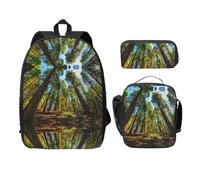 SDFCUMDM Cartable imprimé cèdre nature + trousse + sac repas combinaison pour tous les jours, Noir , Taille unique