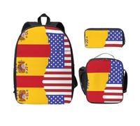 SDFCUMDM Cartable imprimé drapeau espagnol américain + trousse + sac repas combinaison pour tous les jours, Noir , Taille unique
