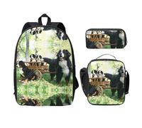 SDFCUMDM Cartable imprimé famille chien + trousse + sac repas combinaison pour tous les jours, Noir , Taille unique
