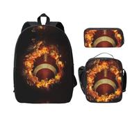 SDFCUMDM Cartable imprimé football américain flamboyant + trousse + sac repas combinaison pour tous les jours, Noir , Taille unique