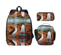 SDFCUMDM Cartable imprimé oiseau bleu + trousse + sac déjeuner combinaison pour un usage quotidien, Noir , Taille unique
