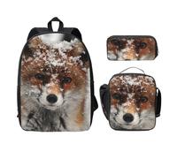 SDFCUMDM Cartable imprimé renard neige + trousse + sac déjeuner combinaison pour tous les jours, Noir , Taille unique