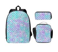 SDFCUMDM Cartable imprimé sirène + trousse + sac déjeuner combinaison pour un usage quotidien, Noir , Taille unique