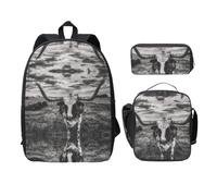 SDFCUMDM Cartable imprimé vache noir et blanc + trousse + sac repas combinaison pour tous les jours, Noir , Taille unique