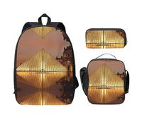 SDFCUMDM Cartable imprimée musée du Louvre à Paris + trousse + sac repas pour tous les jours, Noir , Taille unique