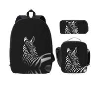 SDFCUMDM Cartable + trousse + sac repas pour tous les jours - Imprimé zèbre noir et blanc, Noir , Taille unique