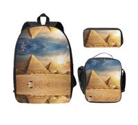SDFCUMDM Cartable + trousse + sac repas pour tous les jours - Pyramide égyptienne dans le désert, Noir , Taille unique