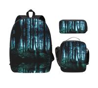 SDFCUMDM Ghost Hid Behind The Trees Print Cartable + Trousse + Sac à déjeuner Combinaison pour un usage quotidien, Noir , Taille unique