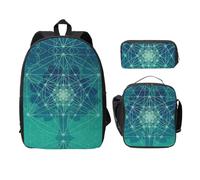 SDFCUMDM Icône numérique futuriste arbre de vie avec imprimé espace cartable + trousse + sac à déjeuner combinaison pour un usage quotidien, Noir , Taille unique