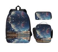 SDFCUMDM Sac d'école imprimé Alien Planet + trousse + sac à déjeuner pour tous les jours, Noir , Taille unique