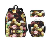 SDFCUMDM Sac d'école imprimé chocolat + trousse + sac repas combinaison pour un usage quotidien, Noir , Taille unique
