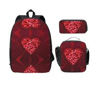 SDFCUMDM Sac d'école imprimé Happy Valentine's Day + trousse + sac à déjeuner pour un usage quotidien, Noir , Taille unique