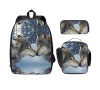 SDFCUMDM Sac d'école imprimé loup baiser en hiver + trousse + sac à déjeuner pour un usage quotidien, Noir , Taille unique
