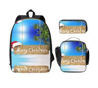 SDFCUMDM Sac d'école imprimé Merry Christmas + trousse + sac à déjeuner pour un usage quotidien, Noir , Taille unique