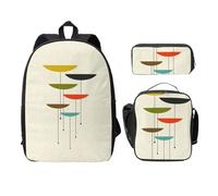 SDFCUMDM Sac d'école imprimé moderne du milieu du siècle + trousse + sac à déjeuner pour un usage quotidien, Noir , Taille unique