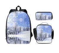 SDFCUMDM Sac d'école imprimé paysage d'hiver + trousse + sac à déjeuner pour un usage quotidien, Noir , Taille unique