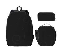 SDFCUMDM Sac d'école noir imprimé notes de musique + trousse + sac à déjeuner pour un usage quotidien, Noir , Taille unique