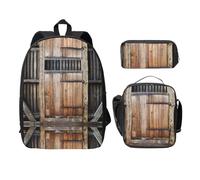 SDFCUMDM Sac d'école rustique avec porte en bois antique + trousse + sac à déjeuner pour un usage quotidien, Noir , Taille unique