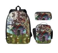 SDFCUMDM Sac d'école + trousse + sac à déjeuner pour tous les jours, Noir , Taille unique
