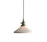 SDFDSSR Lustre Japonais Rétro E27, Suspension en Céramique Blanche, Lampe Suspendue À Rayures, Lampe À Suspension Réglable, Adaptée À L'îlot De Cuisine, À La Chambre À Coucher, À La Salle À Manger