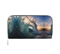 SDFHU Beau portefeuille tendance avec imprimé vagues de l'océan pour femme 20 x 9 cm, noir, One Size, Art