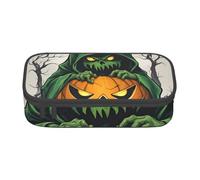 SDFHU Green Ghost Horror Halloween Pumpkin 1 Print Trousse à crayons multifonction Papeterie Sac de rangement Fournitures Articles cosmétiques Adultes