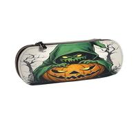 SDFHU Green Ghost Horror Halloween Pumpkin 1 Trousse à crayons en cuir avec imprimé - Trousse polyvalente en cuir pour voyage et usage quotidien