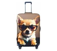 SDFHU Housse de protection personnalisée pour valise, motif chihuahua, lunettes de chien, élastique, lavable, noir, Small