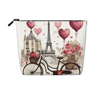SDFHU Love Paris Tower Trousse de toilette à fermeture éclair pour femme Motif cœur Café vin Parfum vélo, noir, One Size