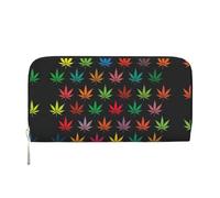 SDFHU Portefeuille tendance avec imprimé feuilles de cannabis colorées pour femme 20 x 9 cm, noir, One Size, Art