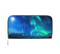 SDFHU Portefeuille tendance imprimé aurore boréale pour femme 20 x 9 cm, noir, One Size, Art