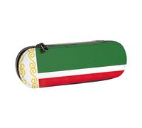 SDFHU Trousse à crayons en cuir avec motif drapeau de la République tchétchène - Trousse polyvalente en cuir pour le voyage et le quotidien
