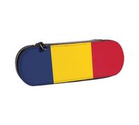 SDFHU Trousse à crayons en cuir avec motif drapeau du Tchad - Trousse polyvalente en cuir pour voyage et usage quotidien, Noir , Taille unique