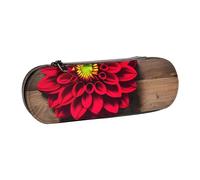 SDFHU Trousse à crayons en cuir rétro avec motif floral rouge et motif dahlia en bois - Porte-stylo polyvalent en cuir pour voyage, usage quotidien, Noir , Taille unique