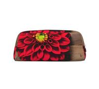 SDFHU Trousse à crayons multifonction avec motif floral rouge et motif dahlia en bois pour adultes avec fermeture éclair