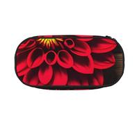 SDFHU Trousse à crayons rétro en bois avec motif floral rouge et dahlia rouge - Accessoire de papeterie - Fournitures de bureau - Accessoire unisexe pour toutes les occasions - Noir - Taille unique