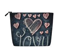 SDFHU Trousse de toilette pour femme avec inscription « I Love You » avec mots et cœurs - Trousse de maquillage à une couche - Essentiels de voyage - Fermeture éclair, noir, One Size