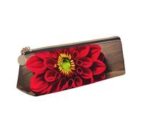 SDFHU Trousse en bois rétro avec motif floral rouge et motif dahlia rouge, grande capacité, triangulaire, avec fermeture éclair pour outils d'écriture, blanc, Taille unique