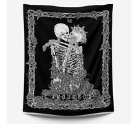 SDFSA Tapisserie murale motif tête de mort et fleurs hippie, psychédélie, noir et blanc, avec clous et clips, pour chambre à coucher, salon, dortoir - 200 x 150 cm