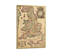 SDFSDF Poster sur toile vintage de voyage de la vieille carte de l'Angleterre 1708 pour la maison, le bureau 40 x 60 cm