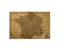 SDFSDF Poster vintage Carte de France 1892 de voyage sur toile 40 x 60 cm