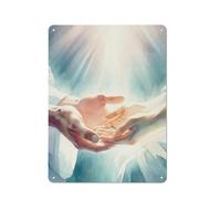 SDFUIJXCV Impression aquarelle de Jésus-Christ, mains de guérison, Jésus tenant la main, deuil, maladie, espoir, foi, peinture, décoration murale, affiche en métal, décoration de bar moderne, 40 x 30